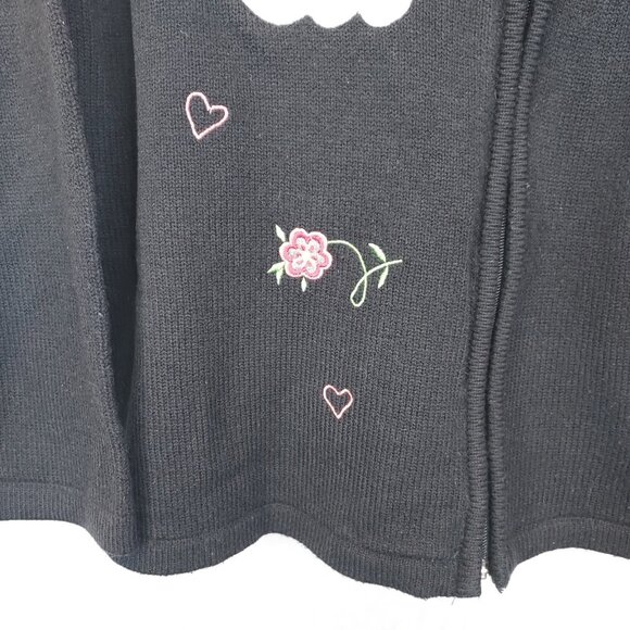Alia Cat Cardigan Sweater Women's Petite L Black Full Zip Applique Embroidery - Picture 5 of 12
